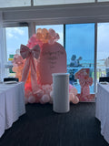 Arch Setup with Pink Ribbons, Balloon Number /Cake Stand